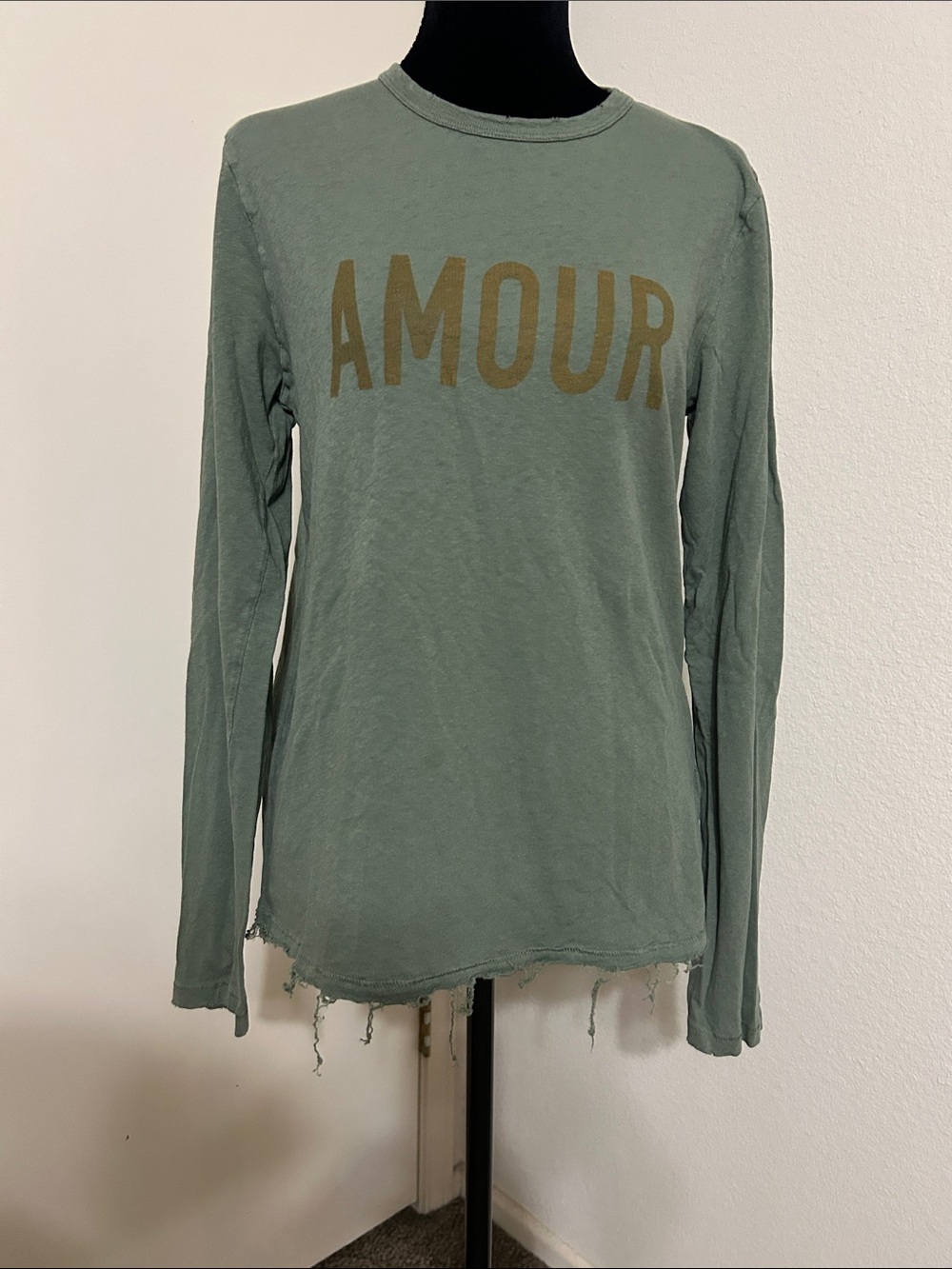 Elan Sage Green "AMOUR" Long Sleeve Graphic Tee